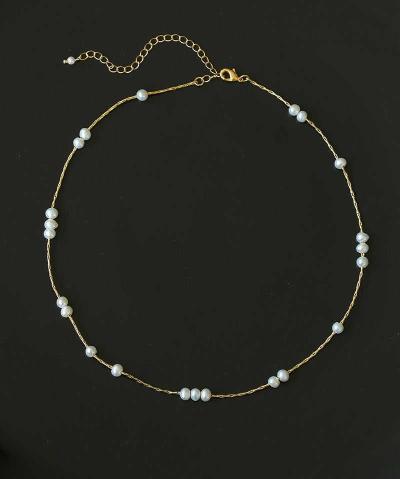Starry Scattered Irregular Freshwater Pearl Collarbone Necklace - floysun