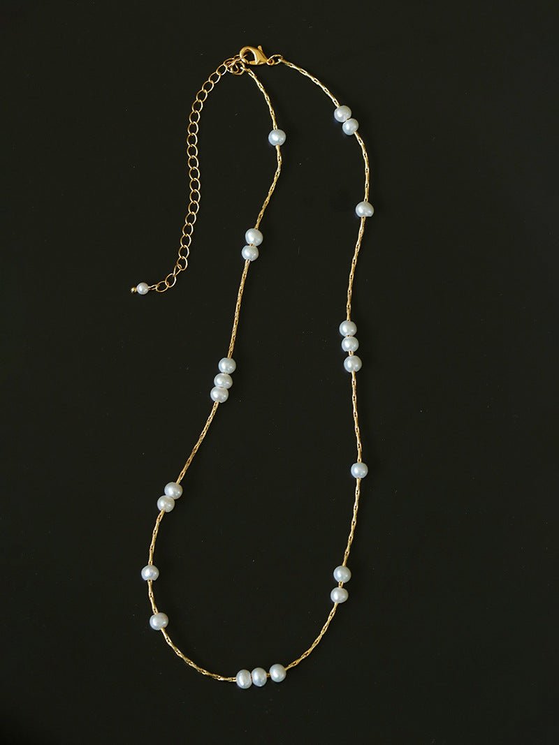 Starry Scattered Irregular Freshwater Pearl Collarbone Necklace - floysun