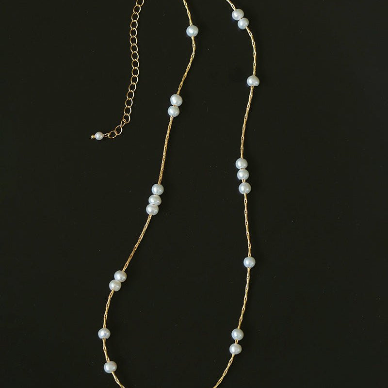 Starry Scattered Irregular Freshwater Pearl Collarbone Necklace - floysun