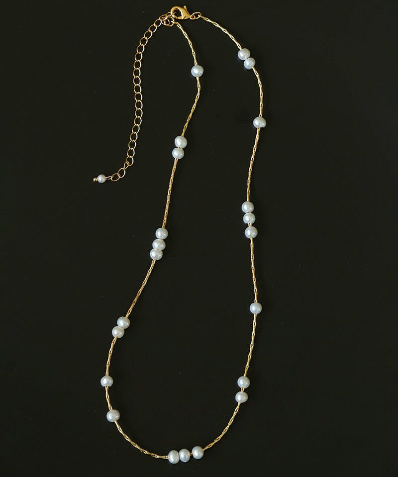 Starry Scattered Irregular Freshwater Pearl Collarbone Necklace - floysun