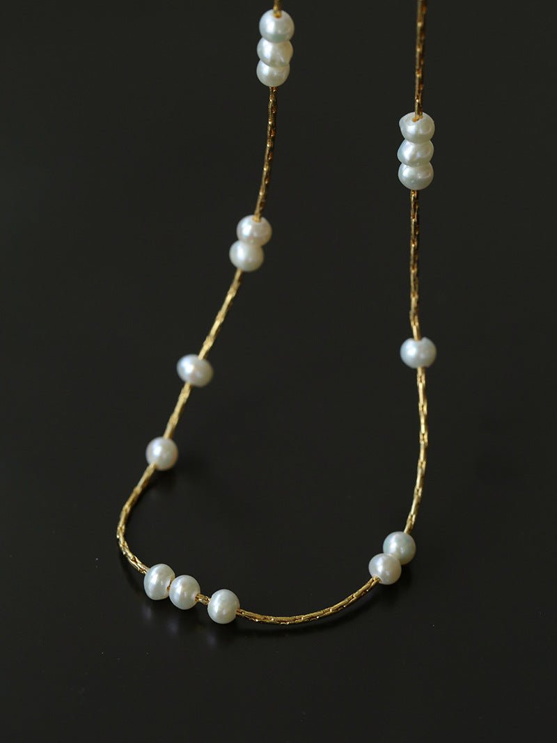 Starry Scattered Irregular Freshwater Pearl Collarbone Necklace - floysun