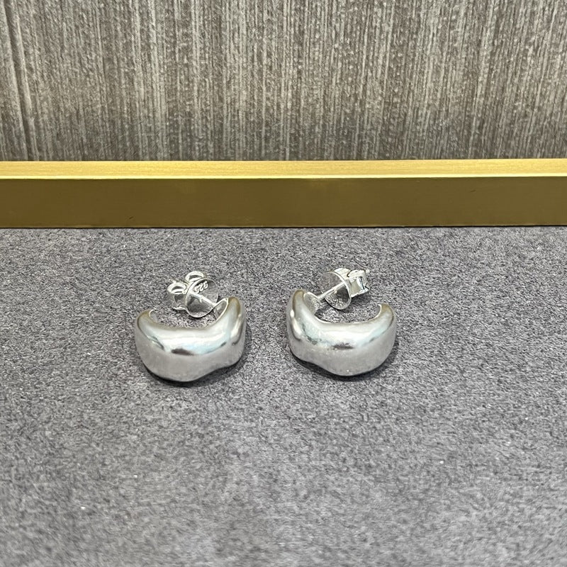 Sterling Silver Classic C - shaped Frosted Huggie Earrings - floysun