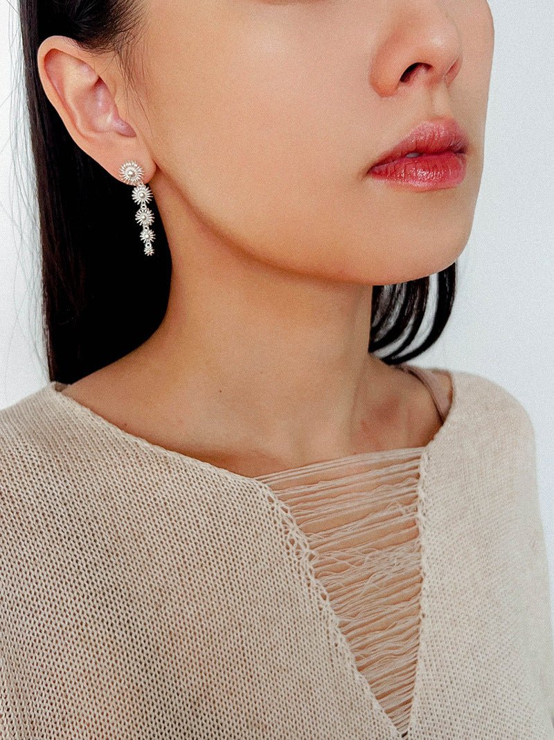 Sterling Silver Floral Drop Earrings - floysun