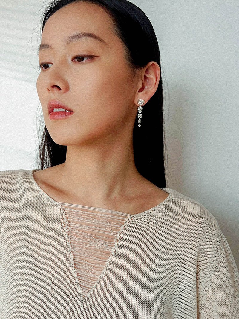 Sterling Silver Floral Drop Earrings - floysun