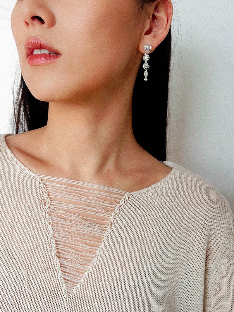 Sterling Silver Floral Drop Earrings - floysun