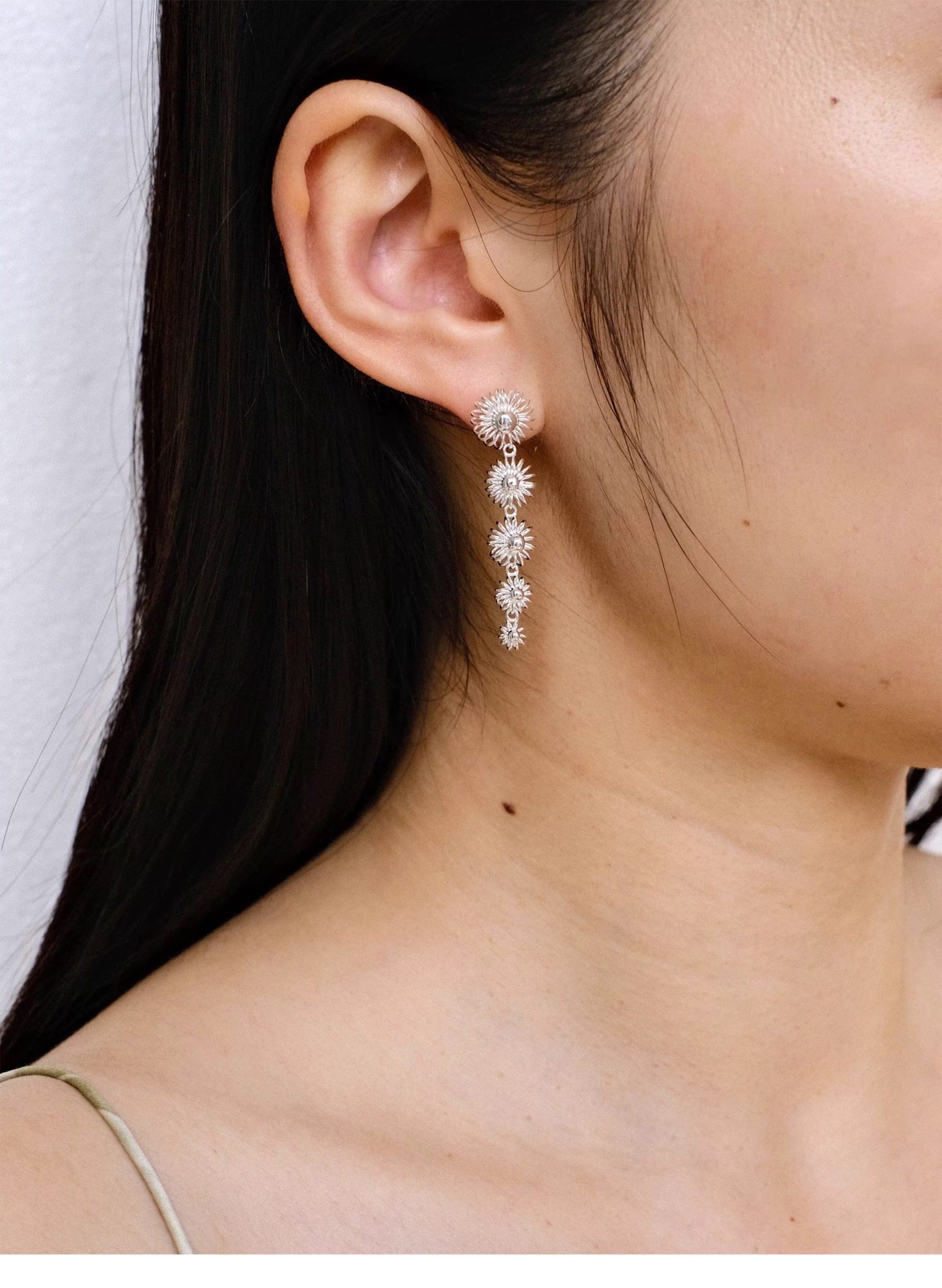 Sterling Silver Floral Drop Earrings - floysun