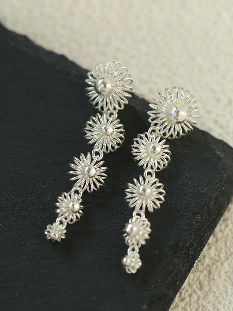 Sterling Silver Floral Drop Earrings - floysun