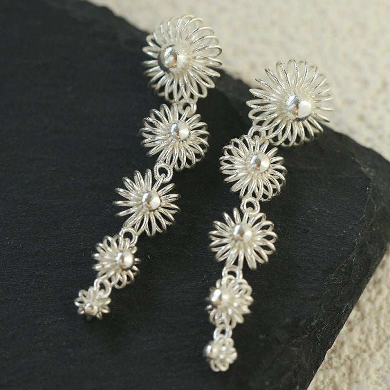 Sterling Silver Floral Drop Earrings - floysun