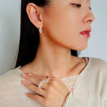 Sterling Silver Floral Hoop C - shaped Earrings - floysun