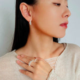 Sterling Silver Floral Hoop C - shaped Earrings - floysun