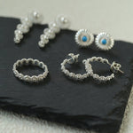 Sterling Silver Floral Hoop C - shaped Earrings - floysun