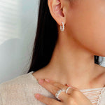 Sterling Silver Floral Hoop C - shaped Earrings - floysun