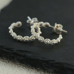 Sterling Silver Floral Hoop C - shaped Earrings - floysun