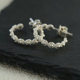 Sterling Silver Floral Hoop C - shaped Earrings - floysun