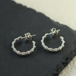Sterling Silver Floral Hoop C - shaped Earrings - floysun
