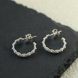 Sterling Silver Floral Hoop C - shaped Earrings - floysun