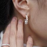 Sterling Silver Floral Hoop C - shaped Earrings - floysun