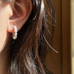 Sterling Silver Floral Hoop C - shaped Earrings - floysun