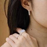 Sterling Silver Floral Hoop C - shaped Earrings - floysun