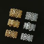 Sterling Silver Hollow Carved Lace Zircon Shiny Ring - Gold - floysun