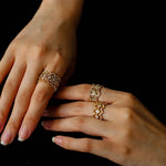 Sterling Silver Hollow Carved Lace Zircon Shiny Ring - Gold - floysun
