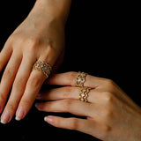 Sterling Silver Hollow Carved Lace Zircon Shiny Ring - Gold - floysun