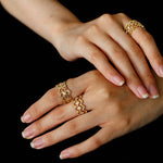 Sterling Silver Hollow Carved Lace Zircon Shiny Ring - Gold - floysun