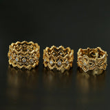 Sterling Silver Hollow Carved Lace Zircon Shiny Ring - Gold - floysun