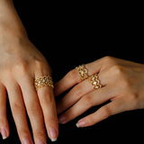 Sterling Silver Hollow Carved Lace Zircon Shiny Ring - Gold - floysun