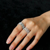 Sterling Silver Hollow Carved Lace Zircon Shiny Ring - Silver - floysun