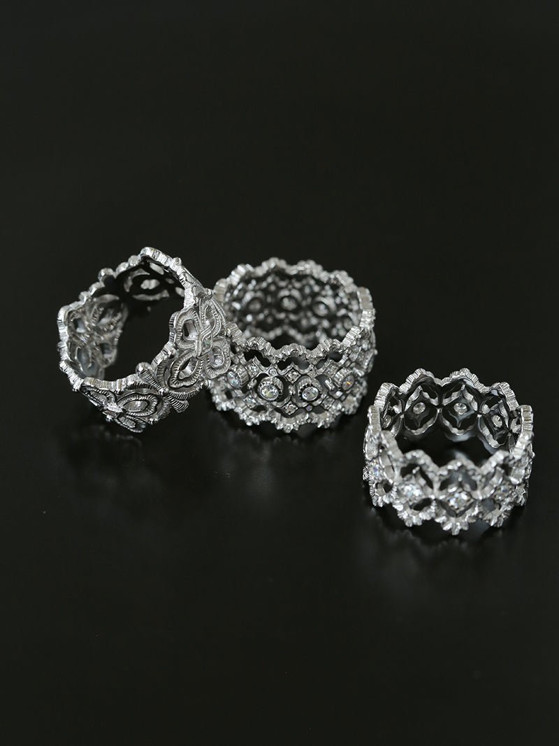 Sterling Silver Hollow Carved Lace Zircon Shiny Ring - Silver - floysun