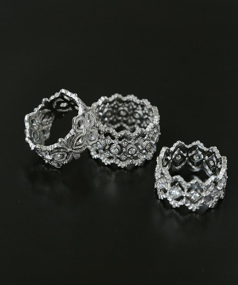 Sterling Silver Hollow Carved Lace Zircon Shiny Ring - Silver - floysun
