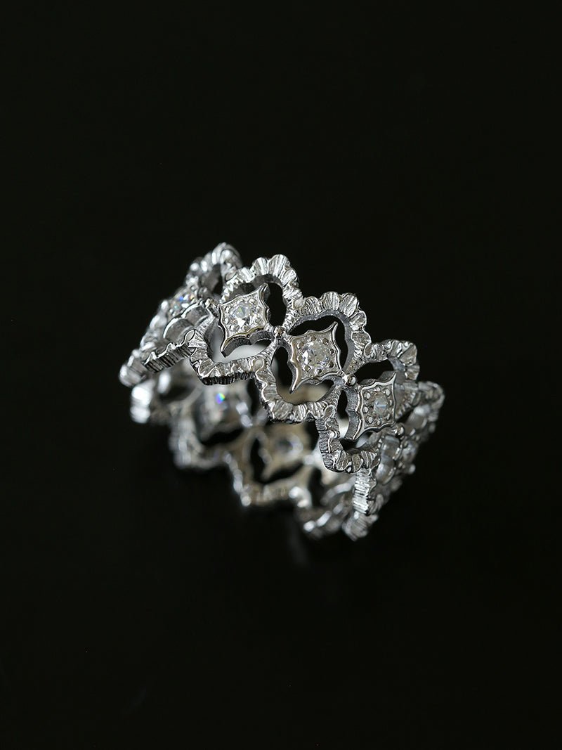 Sterling Silver Hollow Carved Lace Zircon Shiny Ring - Silver - floysun