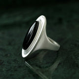 Matte Sterling Silver Series Stellar Ring with Oval Black Onyx/Gray Chalcedony