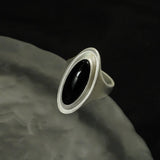 Matte Sterling Silver Series Stellar Ring with Oval Black Onyx/Gray Chalcedony