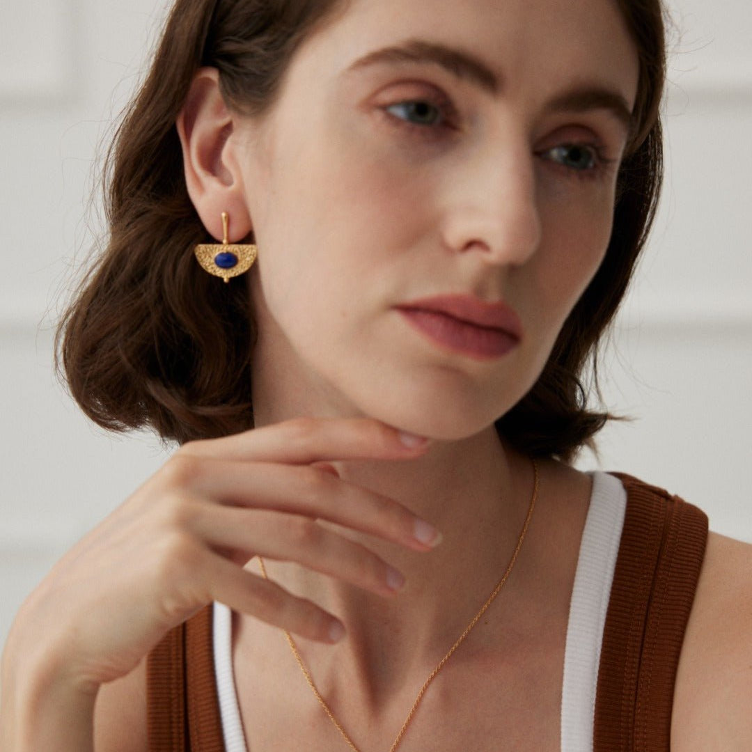 Sterling Silver Scalloped Lapis Earrings - floysun