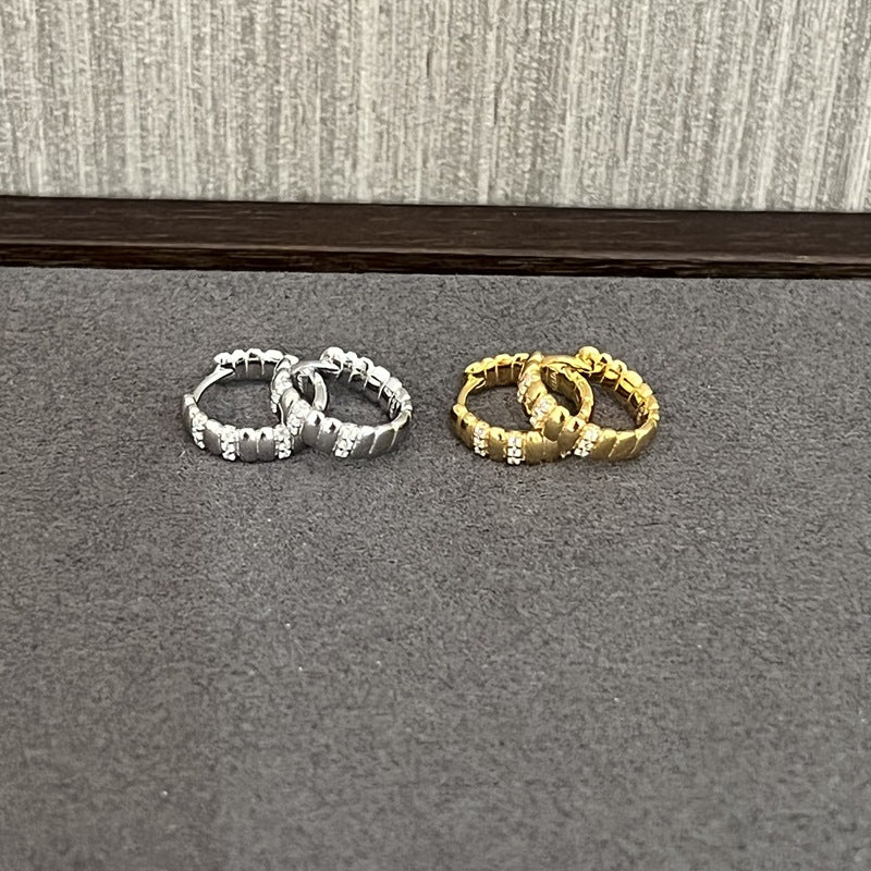 Sterling Silver Snake Chain Mini Hoops with Zircon - floysun