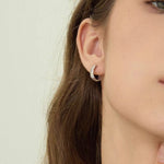 Sterling Silver Snake Chain Mini Hoops with Zircon - floysun