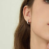 Sterling Silver Snake Chain Mini Hoops with Zircon - floysun