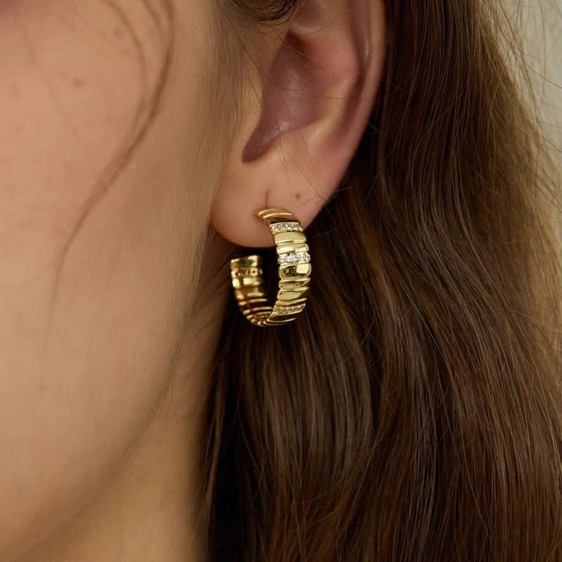Sterling Silver Wide Snake Chain Hoop Earrings with Zircon - floysun