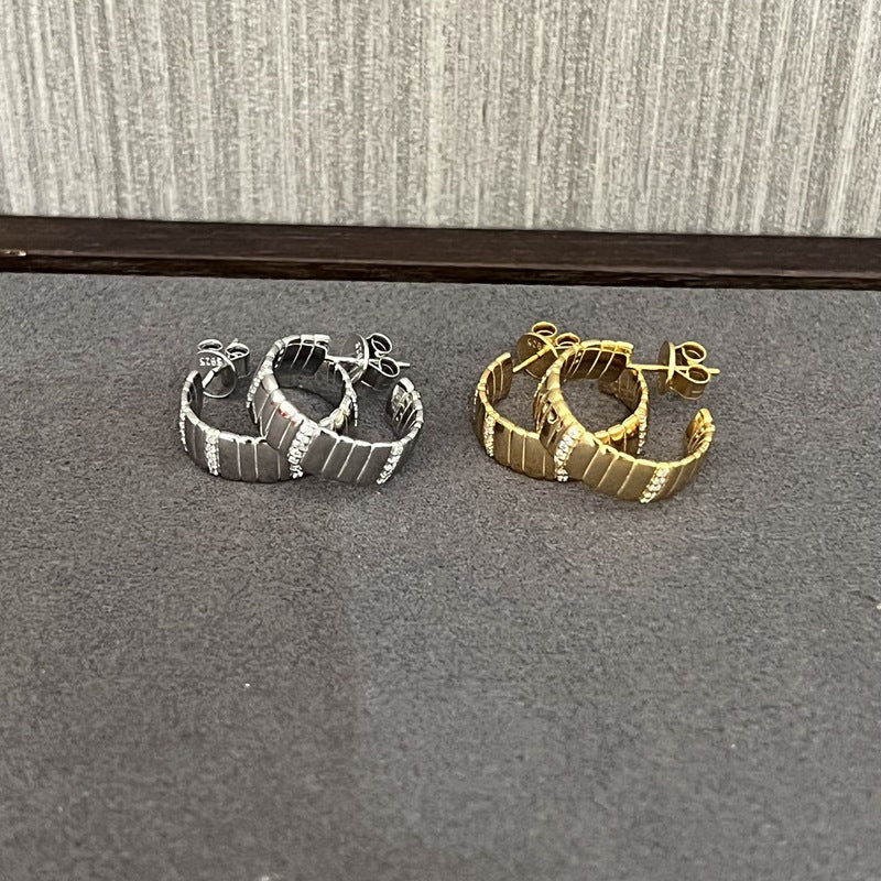 Sterling Silver Wide Snake Chain Hoop Earrings with Zircon - floysun