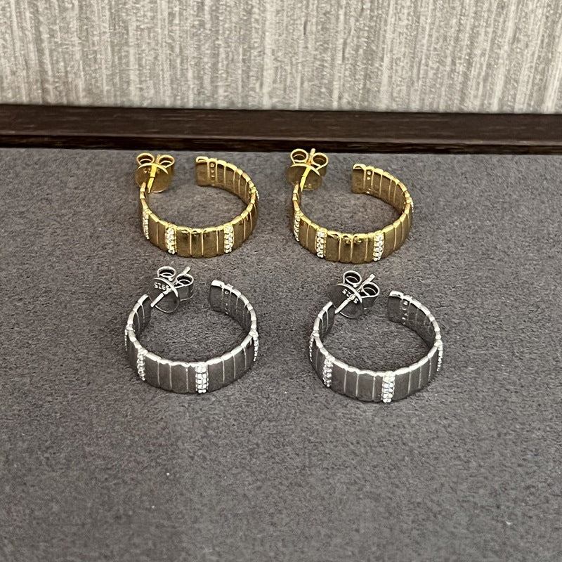 Sterling Silver Wide Snake Chain Hoop Earrings with Zircon - floysun
