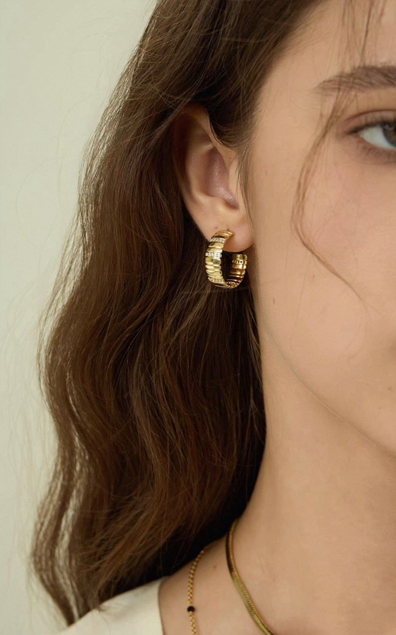 Sterling Silver Wide Snake Chain Hoop Earrings with Zircon - floysun