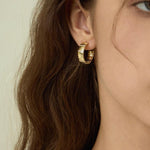 Sterling Silver Wide Snake Chain Hoop Earrings with Zircon - floysun
