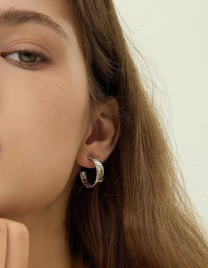 Sterling Silver Wide Snake Chain Hoop Earrings with Zircon - floysun