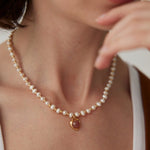 Strawberry Quartz Heart Pendant Pearl Necklace - floysun
