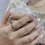 Striped Enamel CZ Stacking Ring - Black - floysun