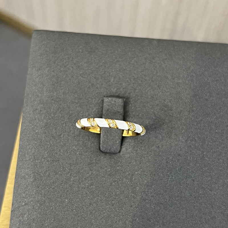 Striped Enamel CZ Stacking Ring - White - floysun