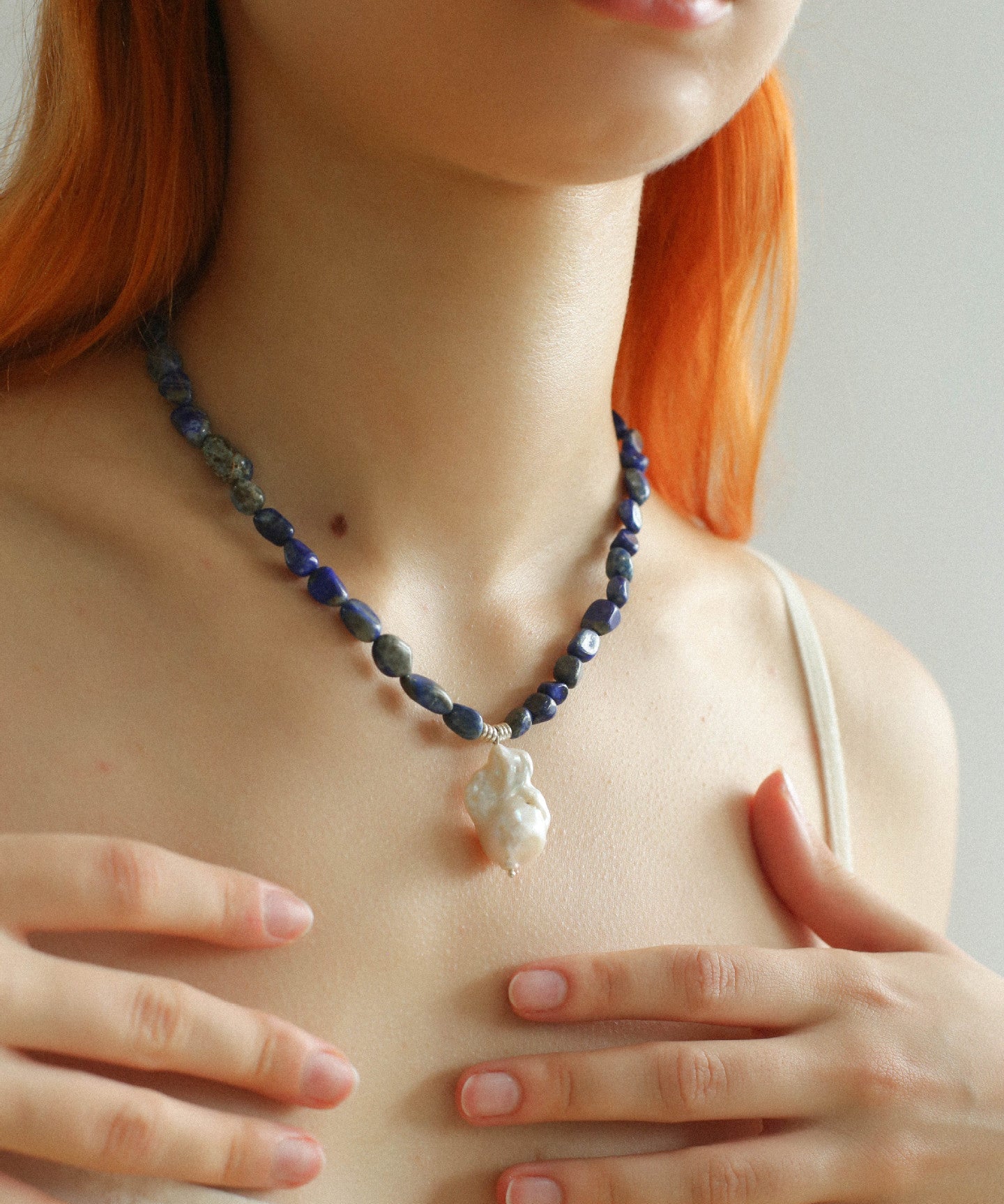 Stunning Lapis Lazuli Baroque Pearl Pendant Necklace - floysun