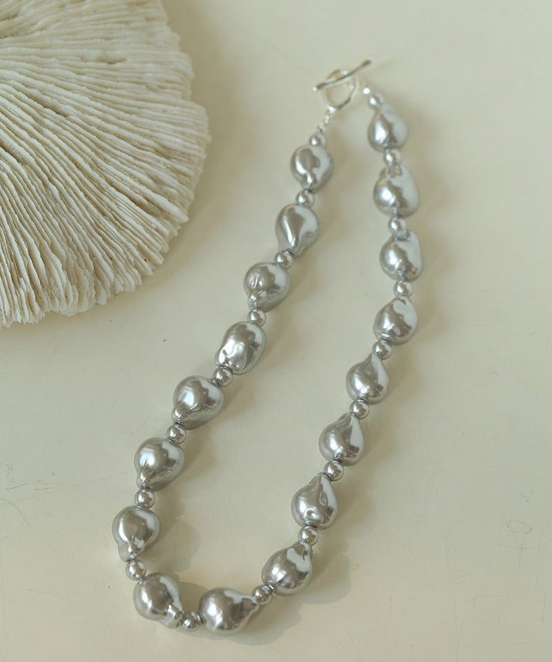 Stylish Baroque Pearl and Bead Beaded Necklace with OT Clasp - floysun